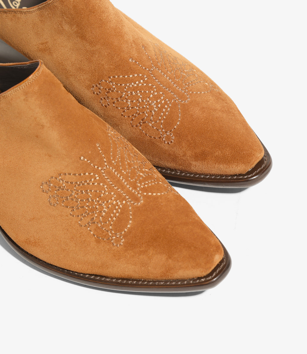 Heeled Papillon Stitched Mule - Suede – NEPENTHES ONLINE