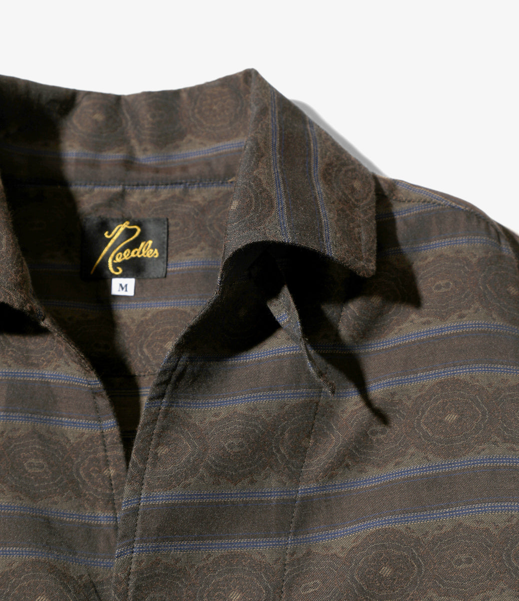 S/S Italian Collar Shirt - PE/C Fine Pattern Stripe Jq
