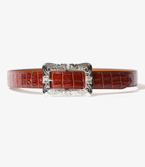 Papillon Square Buckle Belt - Crocodile Embossed Leather