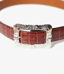 Papillon Square Buckle Belt - Crocodile Embossed Leather