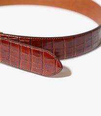 Papillon Square Buckle Belt - Crocodile Embossed Leather