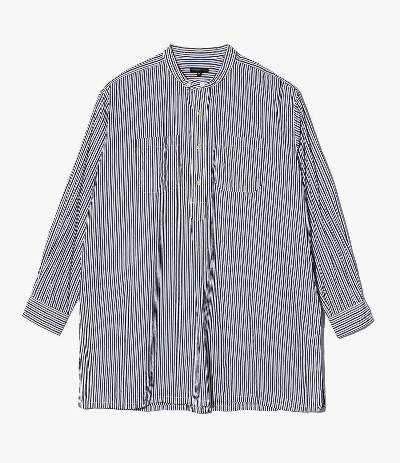 Banded Collar Long Shirt - Stripe Broadcloth