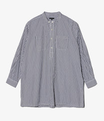 Banded Collar Long Shirt - Stripe Broadcloth