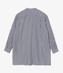 Banded Collar Long Shirt - Stripe Broadcloth