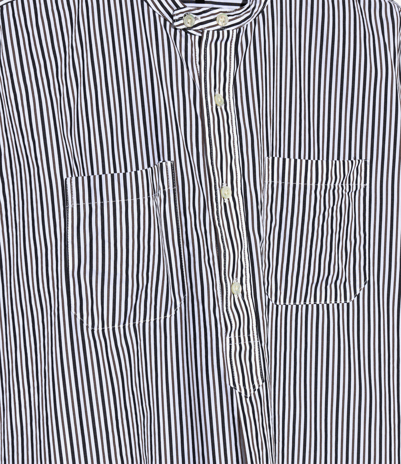 Banded Collar Long Shirt - Stripe Broadcloth