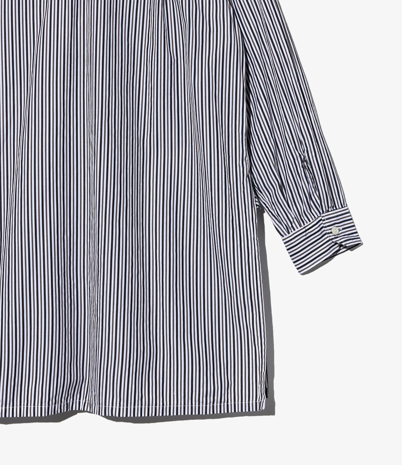 Banded Collar Long Shirt - Stripe Broadcloth