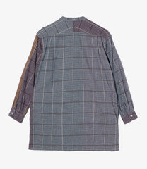 Banded Collar Long Shirt - Cotton Color Block Check