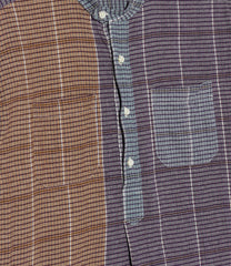 Banded Collar Long Shirt - Cotton Color Block Check