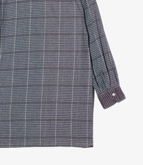 Banded Collar Long Shirt - Cotton Color Block Check