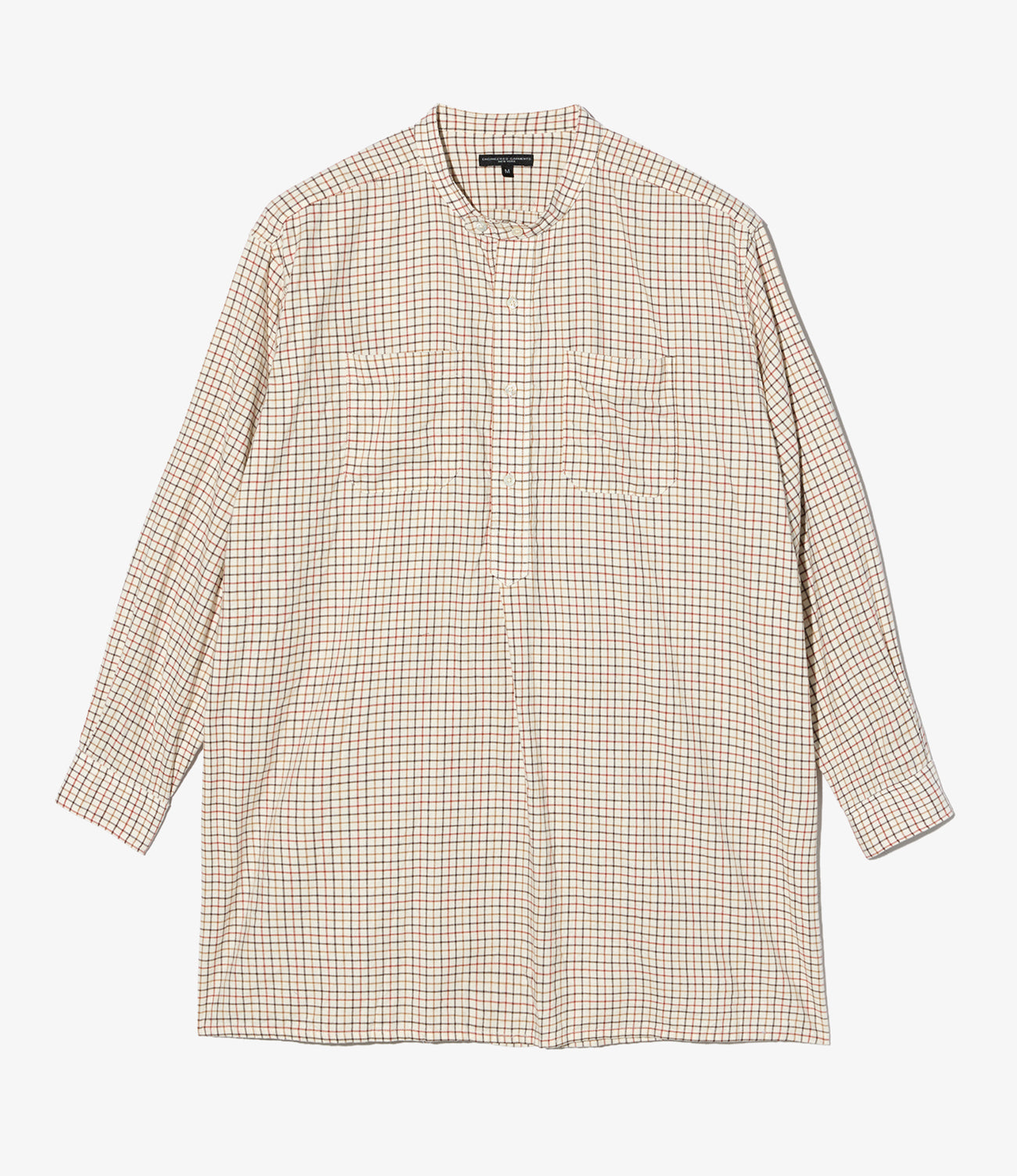 Banded Collar Long Shirt - Brushed Cotton Tattersall