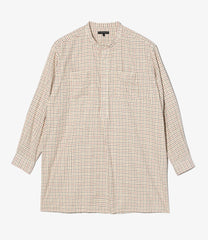 Banded Collar Long Shirt - Brushed Cotton Tattersall