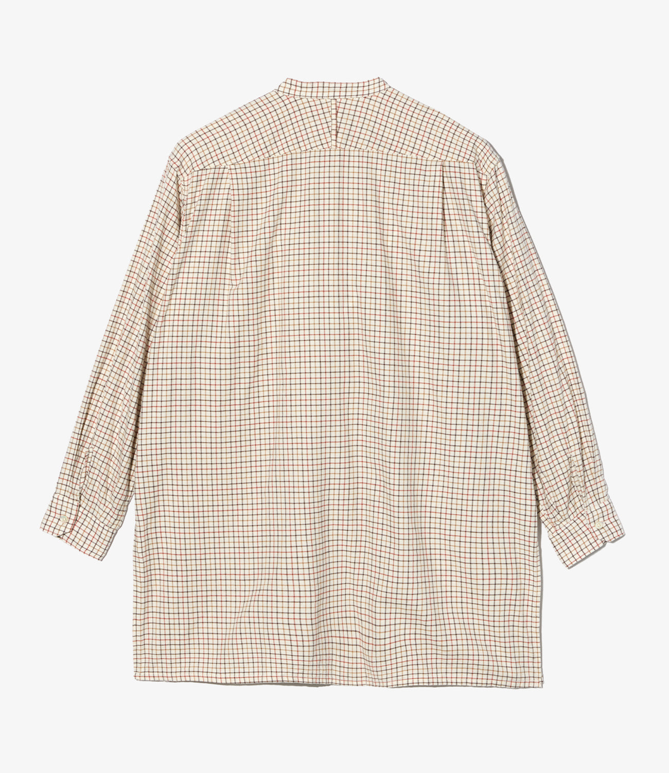 Banded Collar Long Shirt - Brushed Cotton Tattersall