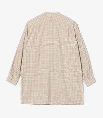 Banded Collar Long Shirt - Brushed Cotton Tattersall