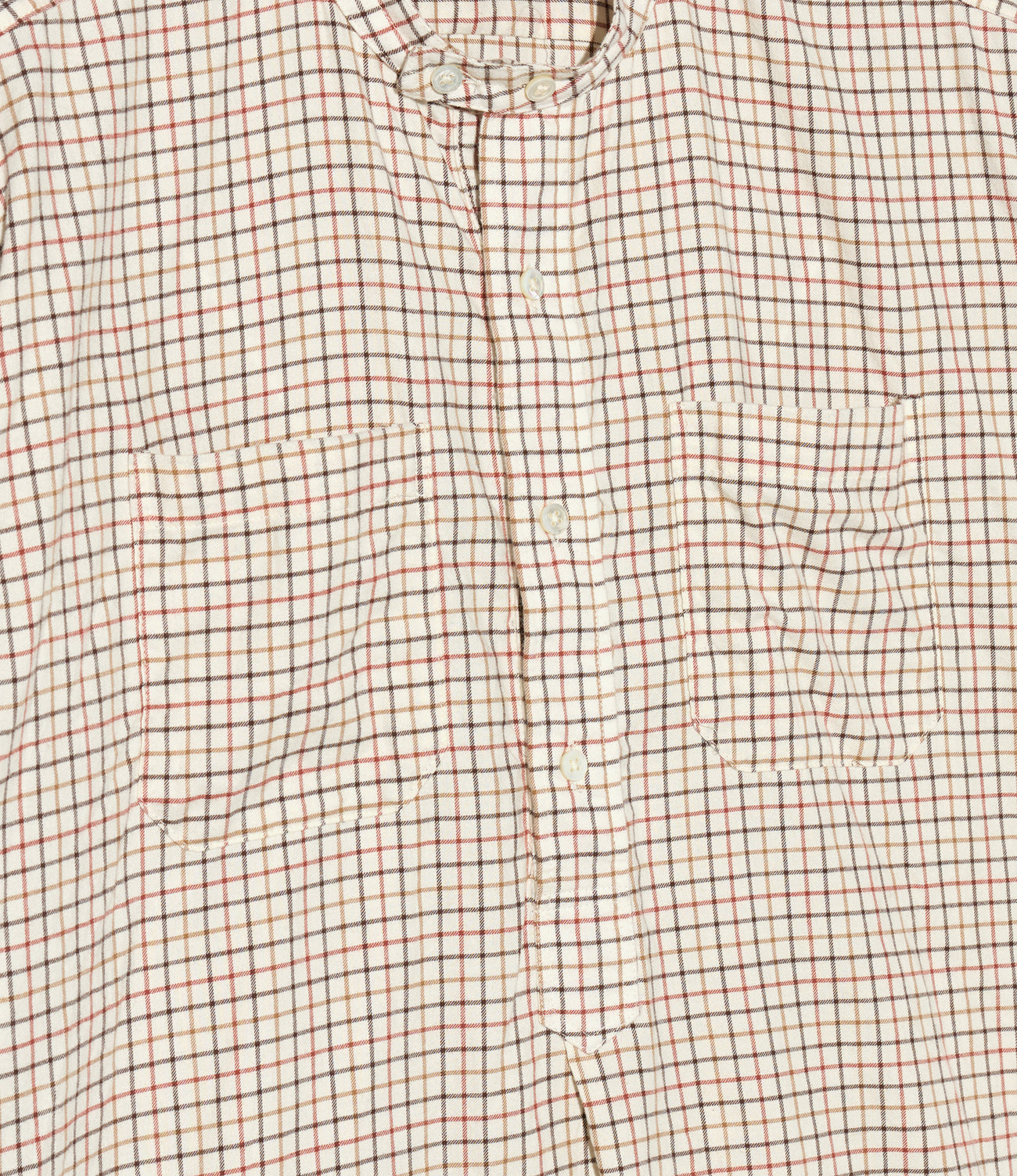 Banded Collar Long Shirt - Brushed Cotton Tattersall