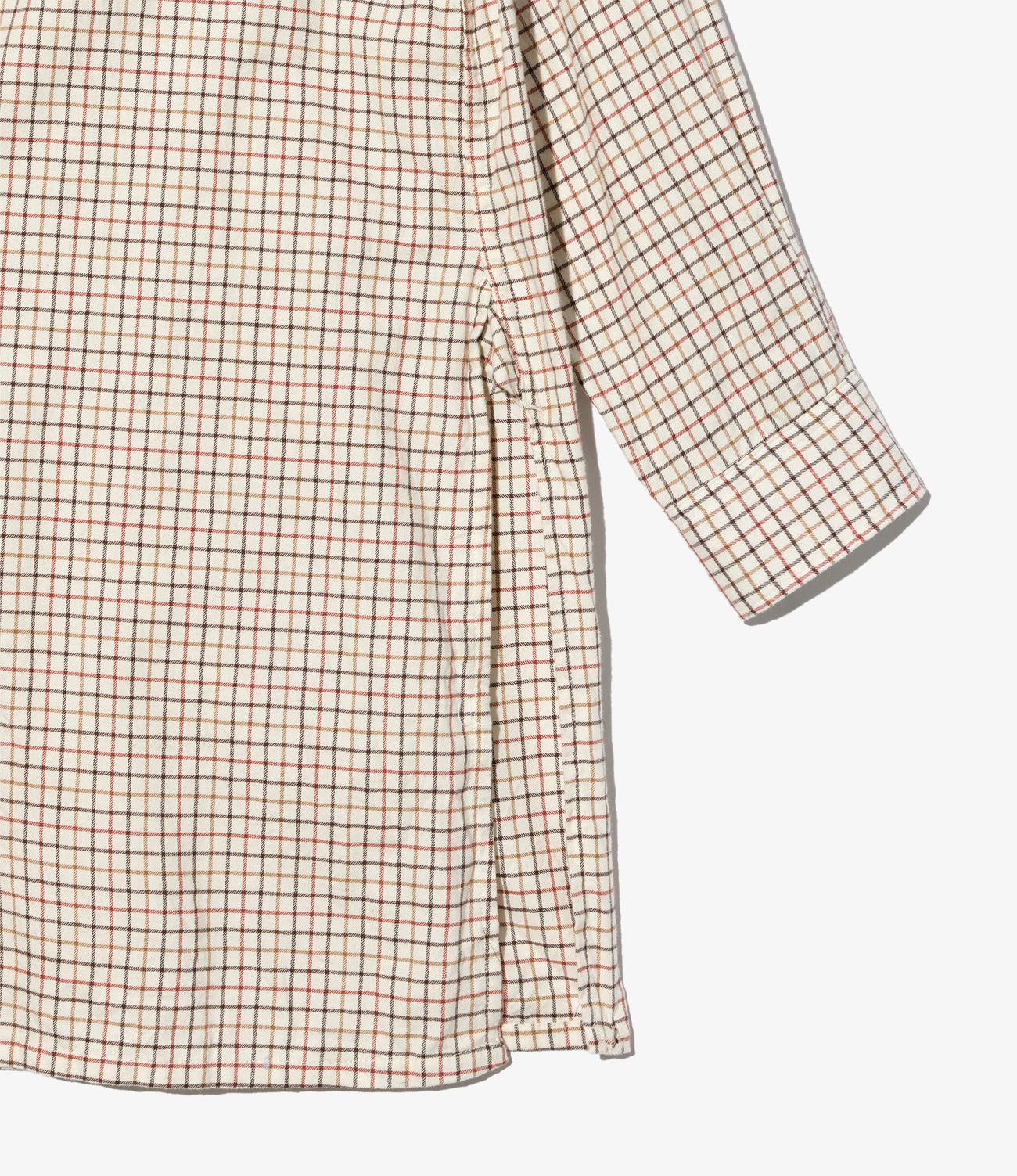 Banded Collar Long Shirt - Brushed Cotton Tattersall