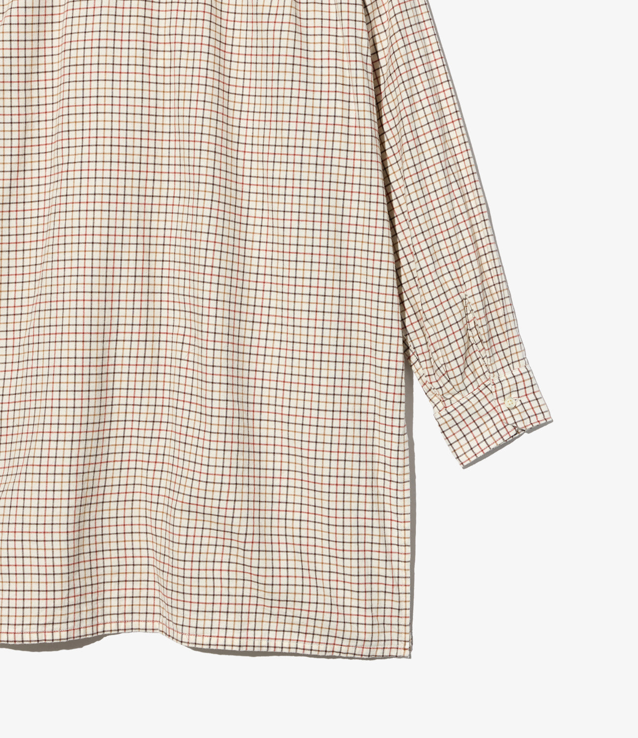 Banded Collar Long Shirt - Brushed Cotton Tattersall