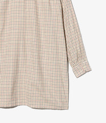 Banded Collar Long Shirt - Brushed Cotton Tattersall