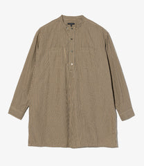 Banded Collar Long Shirt - Cotton Small Check