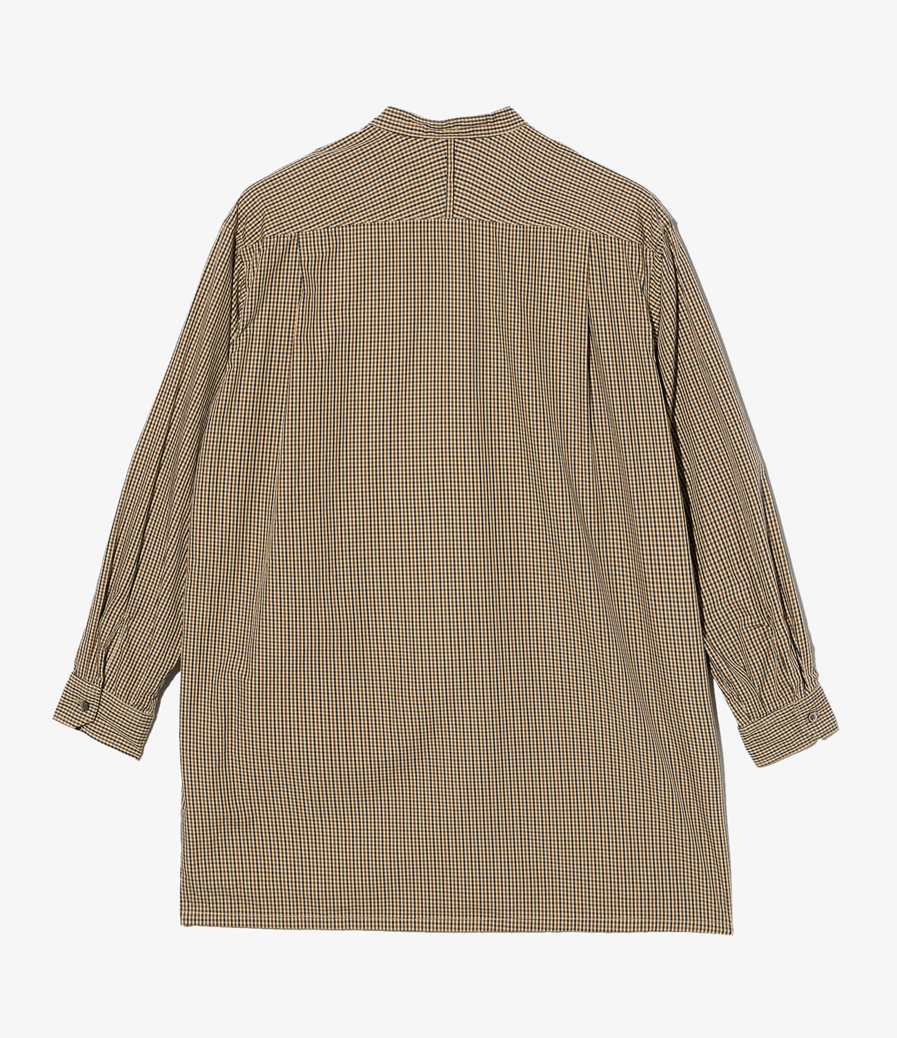 Banded Collar Long Shirt - Cotton Small Check