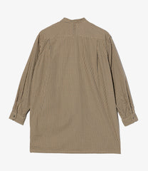 Banded Collar Long Shirt - Cotton Small Check