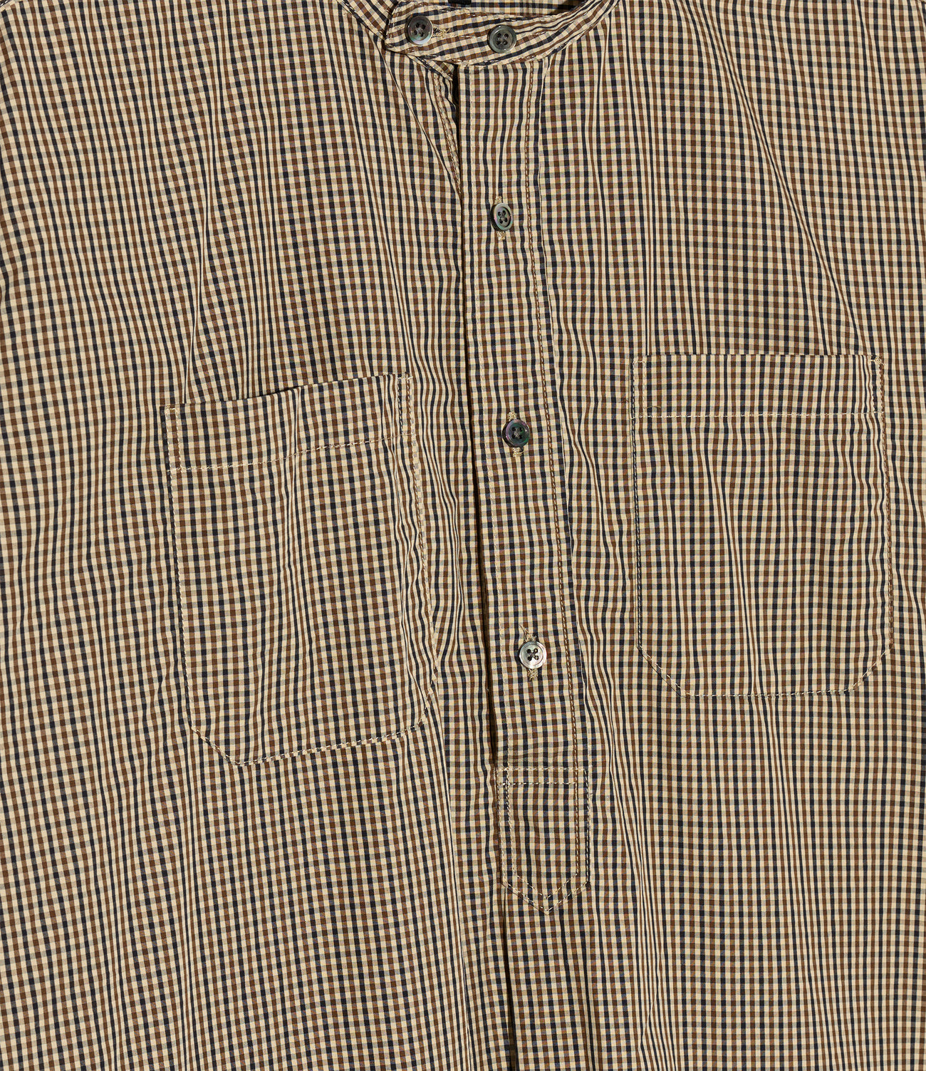 Banded Collar Long Shirt - Cotton Small Check