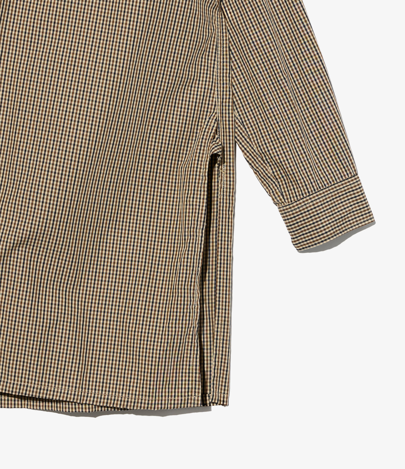 Banded Collar Long Shirt - Cotton Small Check