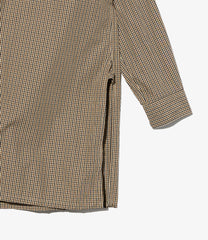 Banded Collar Long Shirt - Cotton Small Check