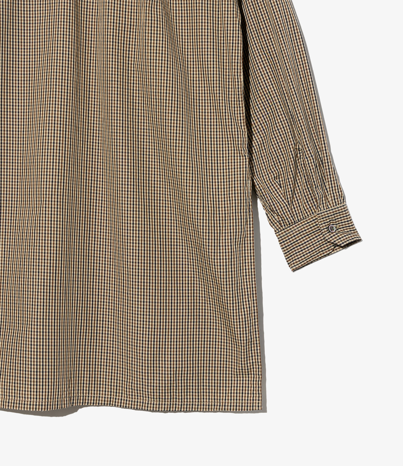 Banded Collar Long Shirt - Cotton Small Check