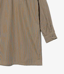 Banded Collar Long Shirt - Cotton Small Check