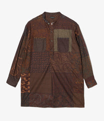 Banded Collar Long Shirt - Cotton Paisley Patchwork Print