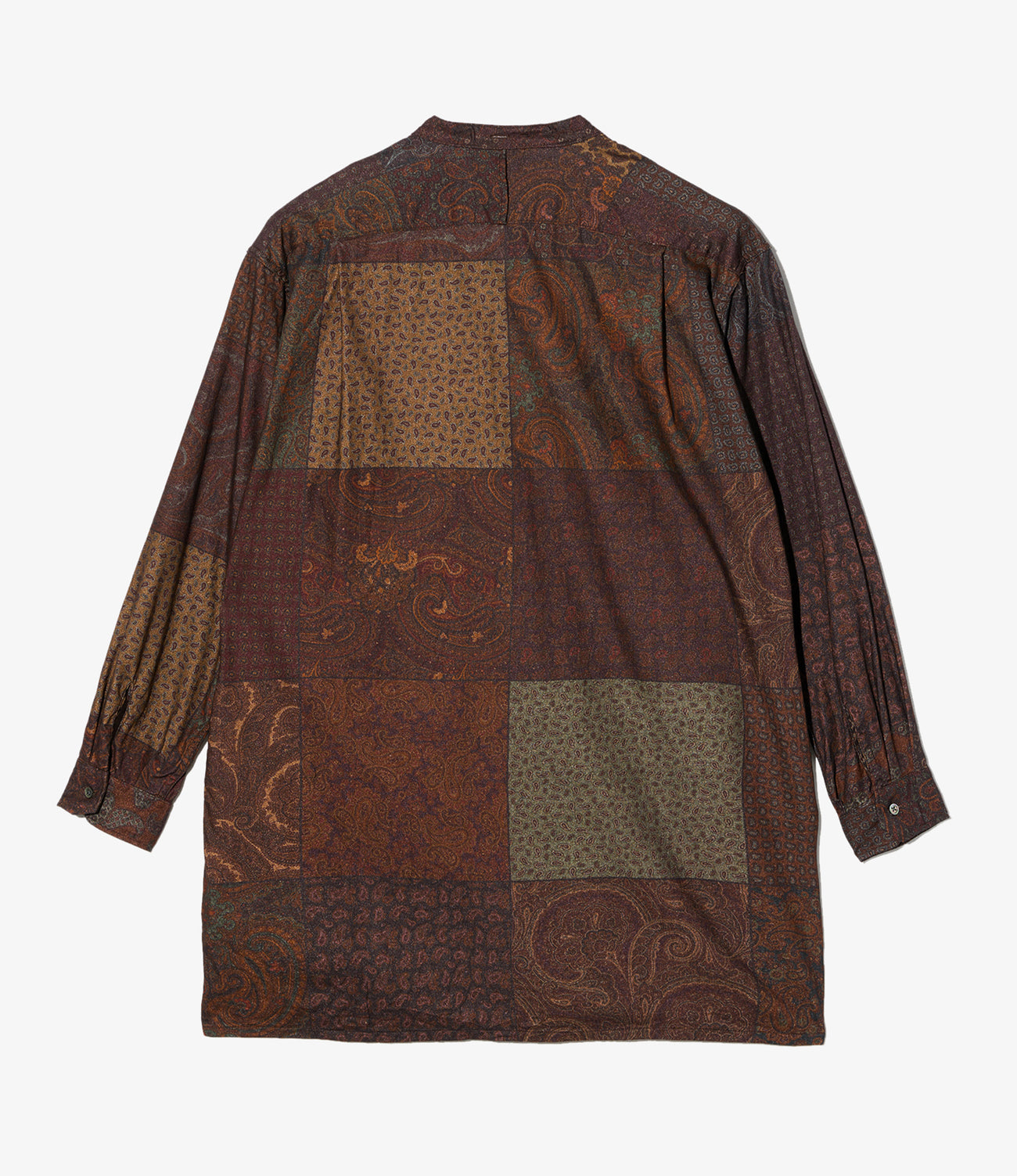 Banded Collar Long Shirt - Cotton Paisley Patchwork Print