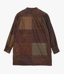 Banded Collar Long Shirt - Cotton Paisley Patchwork Print