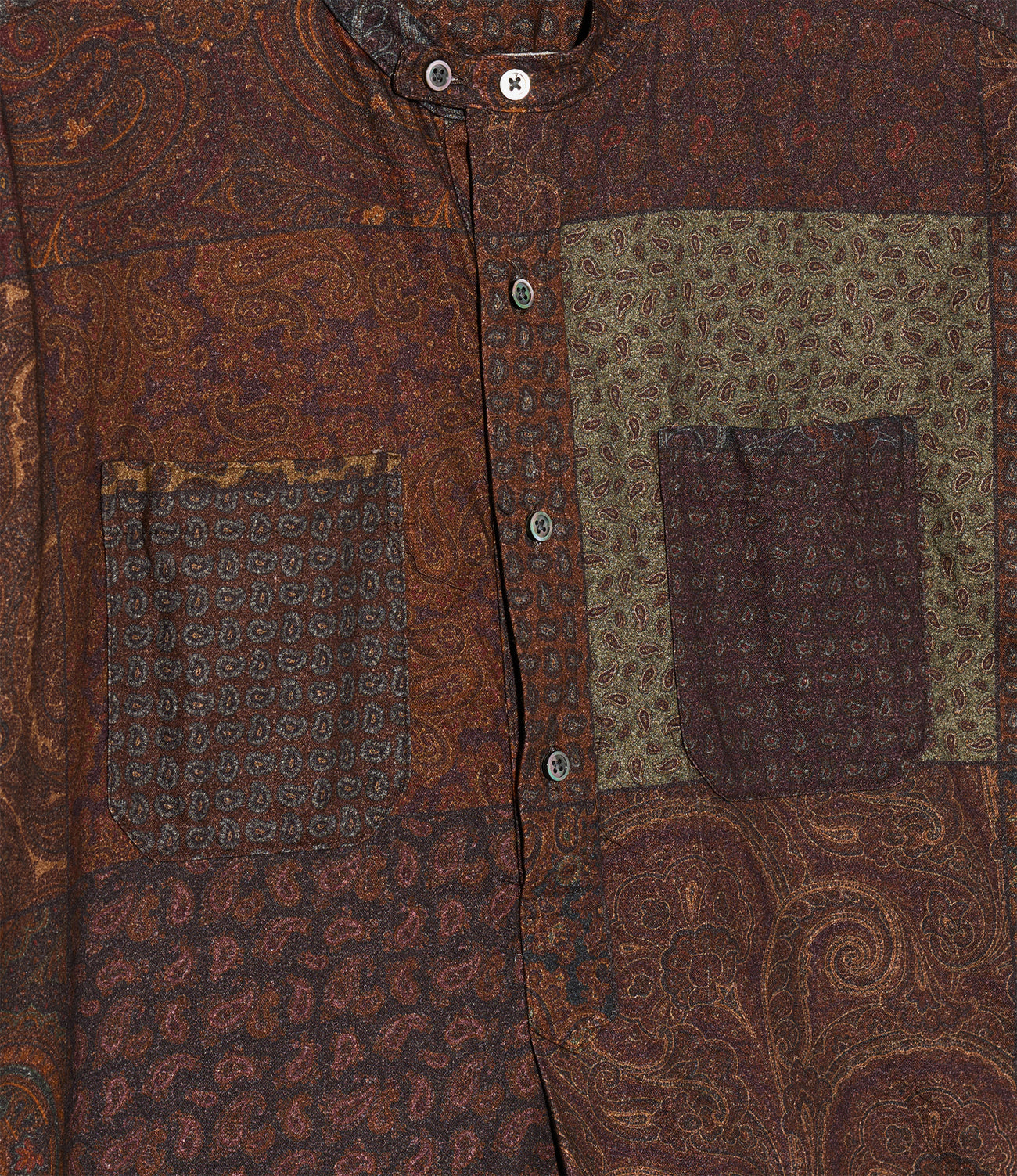 Banded Collar Long Shirt - Cotton Paisley Patchwork Print