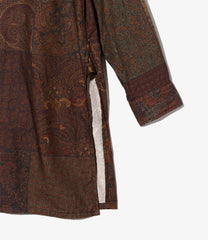Banded Collar Long Shirt - Cotton Paisley Patchwork Print