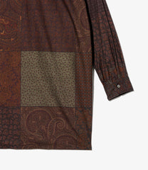 Banded Collar Long Shirt - Cotton Paisley Patchwork Print