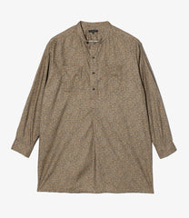Banded Collar Long Shirt - Cotton Small Floral Print Flannel