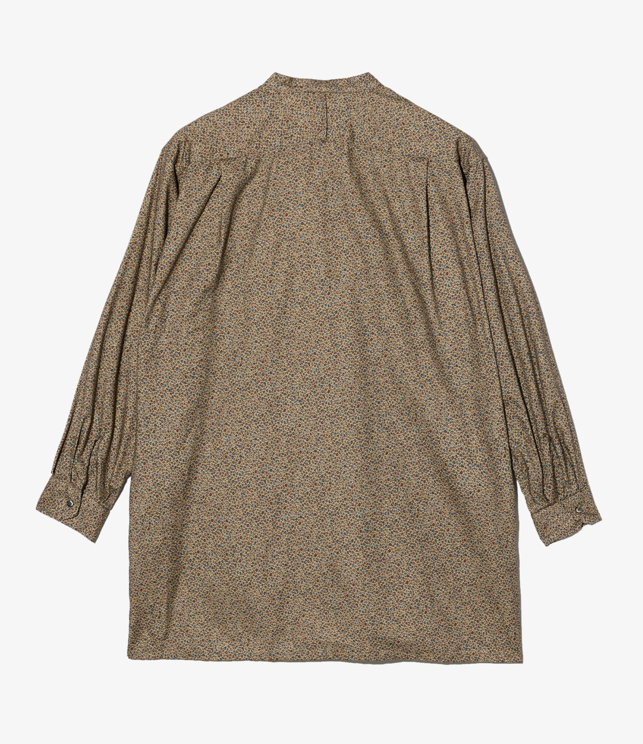 Banded Collar Long Shirt - Cotton Small Floral Print Flannel