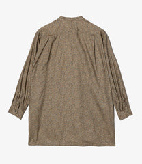 Banded Collar Long Shirt - Cotton Small Floral Print Flannel