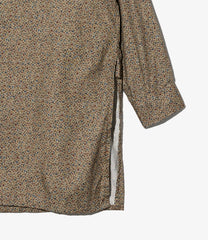 Banded Collar Long Shirt - Cotton Small Floral Print Flannel