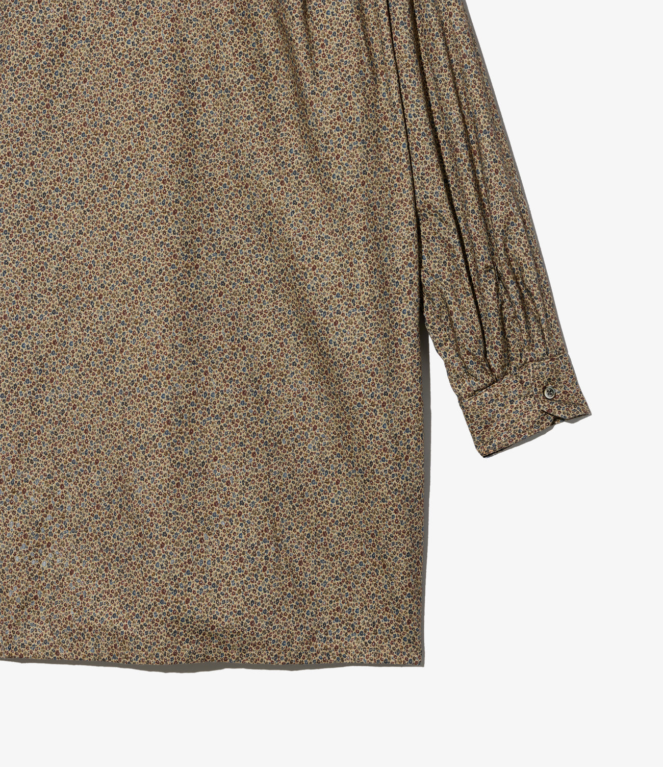 Banded Collar Long Shirt - Cotton Small Floral Print Flannel