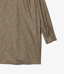 Banded Collar Long Shirt - Cotton Small Floral Print Flannel
