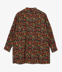 Banded Collar Long Shirt - Cotton Rose Print