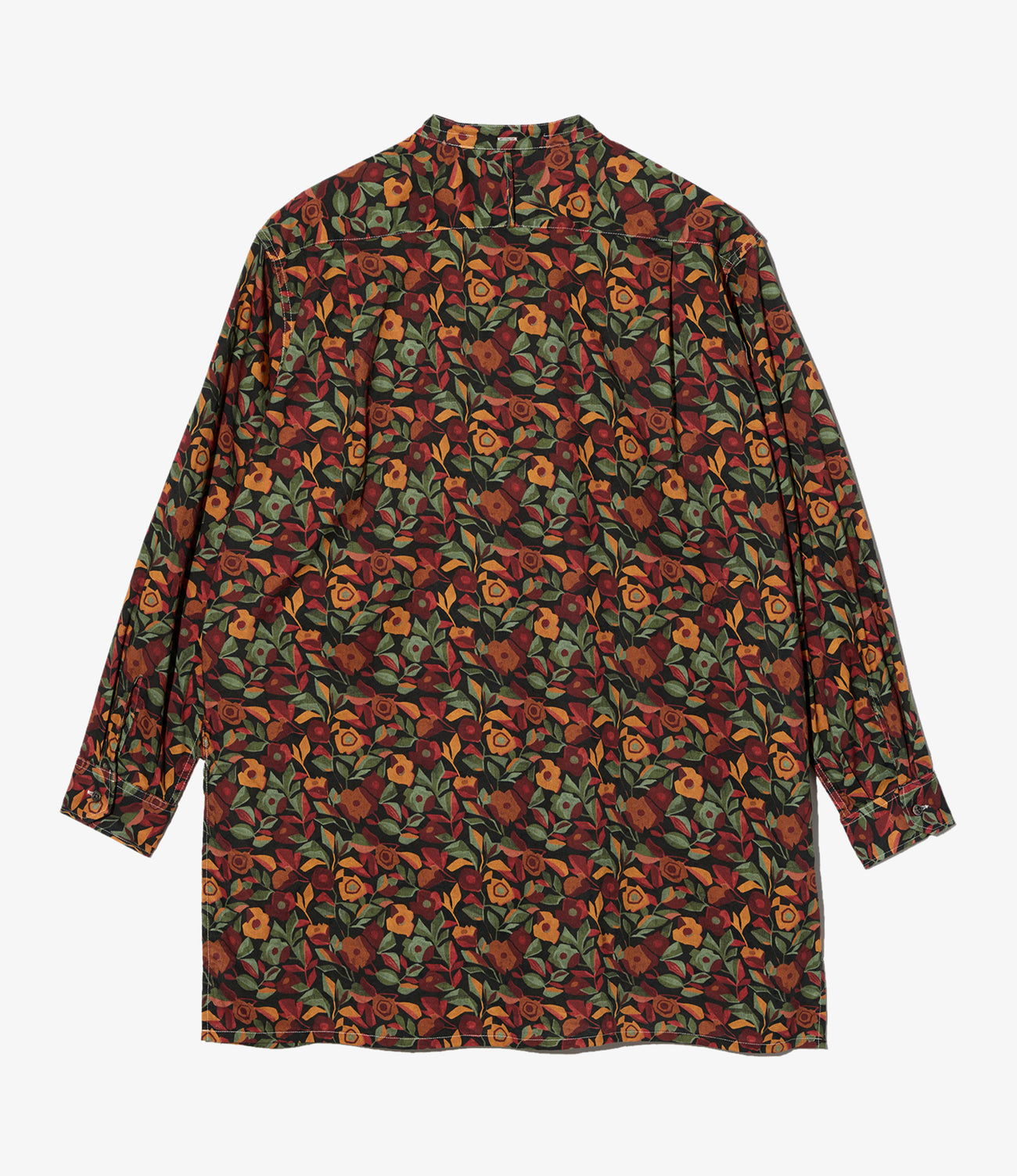 Banded Collar Long Shirt - Cotton Rose Print
