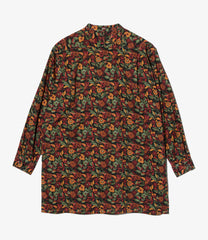 Banded Collar Long Shirt - Cotton Rose Print