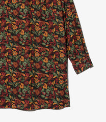 Banded Collar Long Shirt - Cotton Rose Print