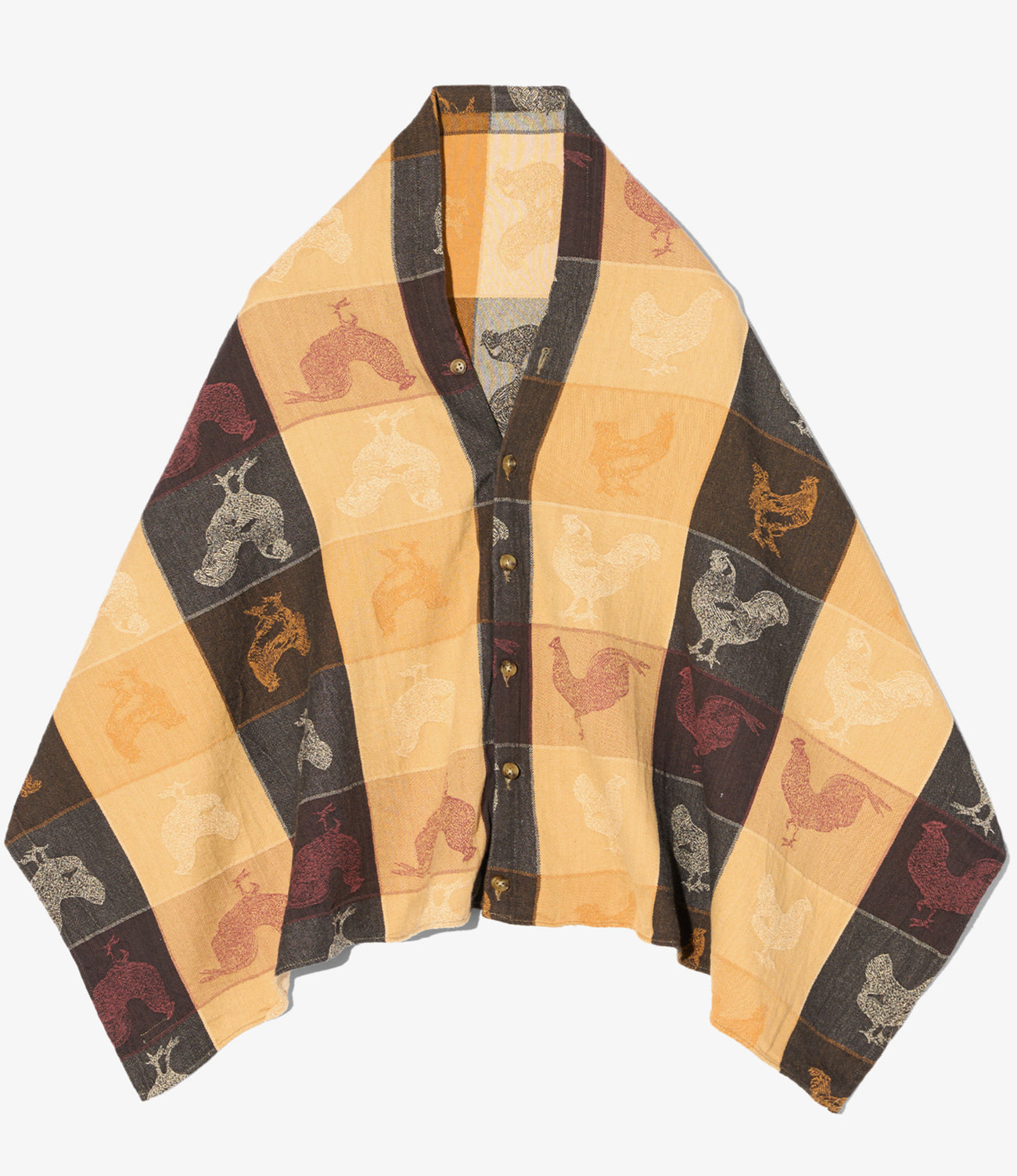 Button Shawl - Cotton Bird Block Jacquard