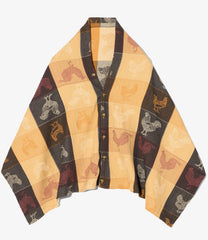 Button Shawl - Cotton Bird Block Jacquard