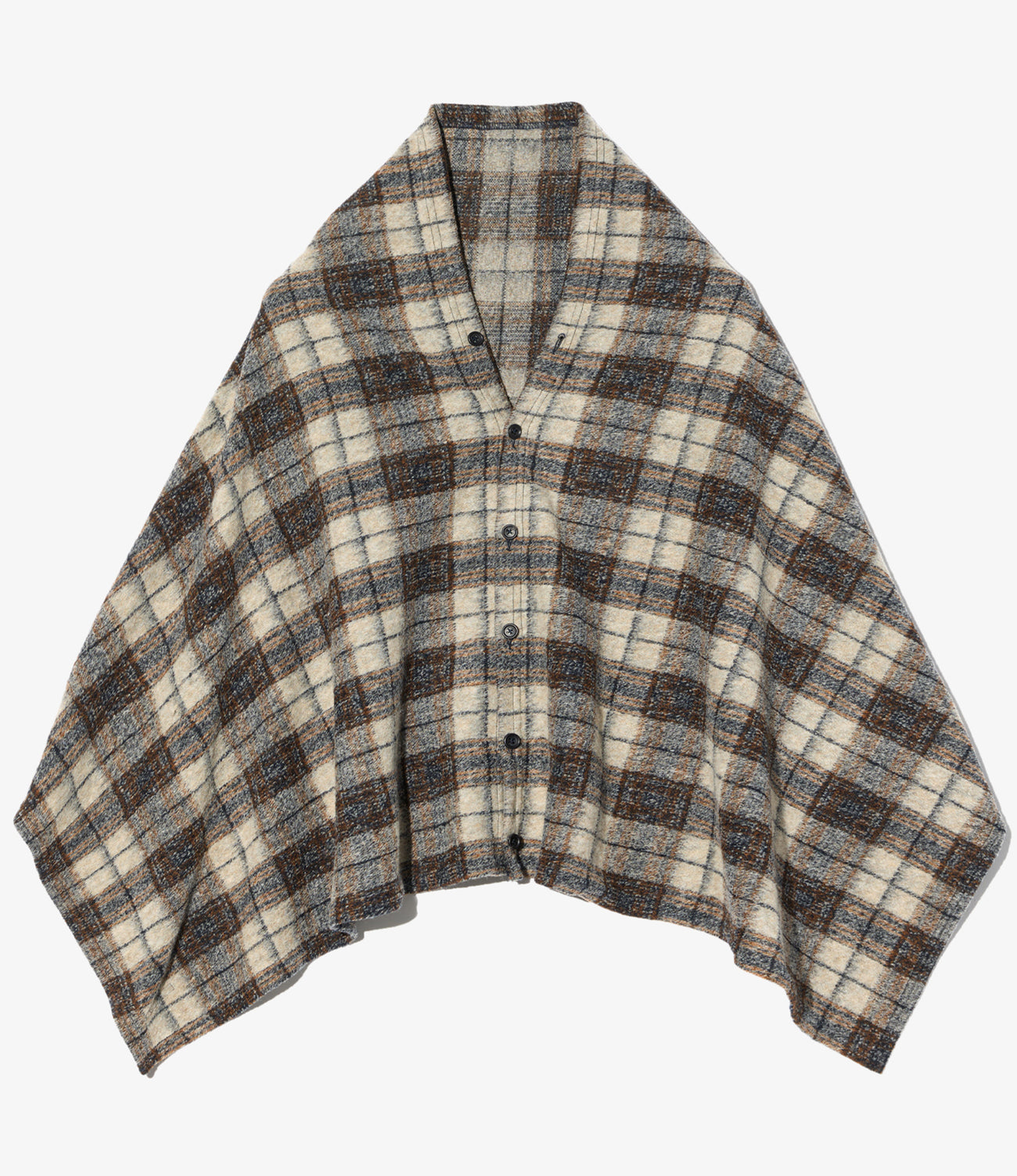 Button Shawl - Poly Wool Knit Plaid
