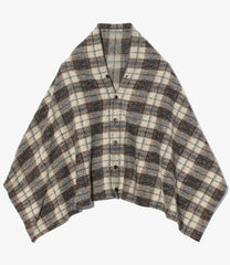 Button Shawl - Poly Wool Knit Plaid
