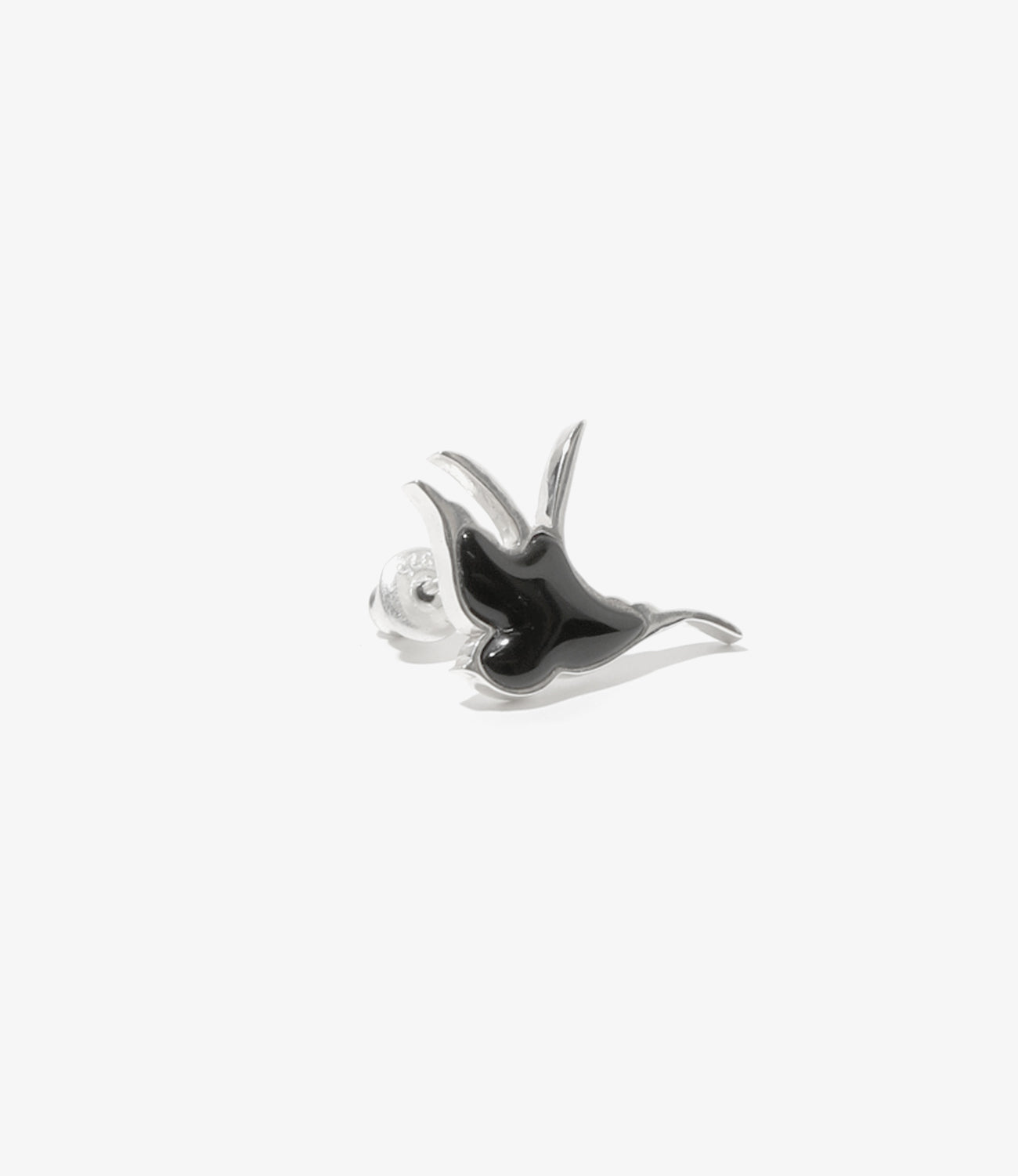 Swallow Motif One Ear Earring - Onyx